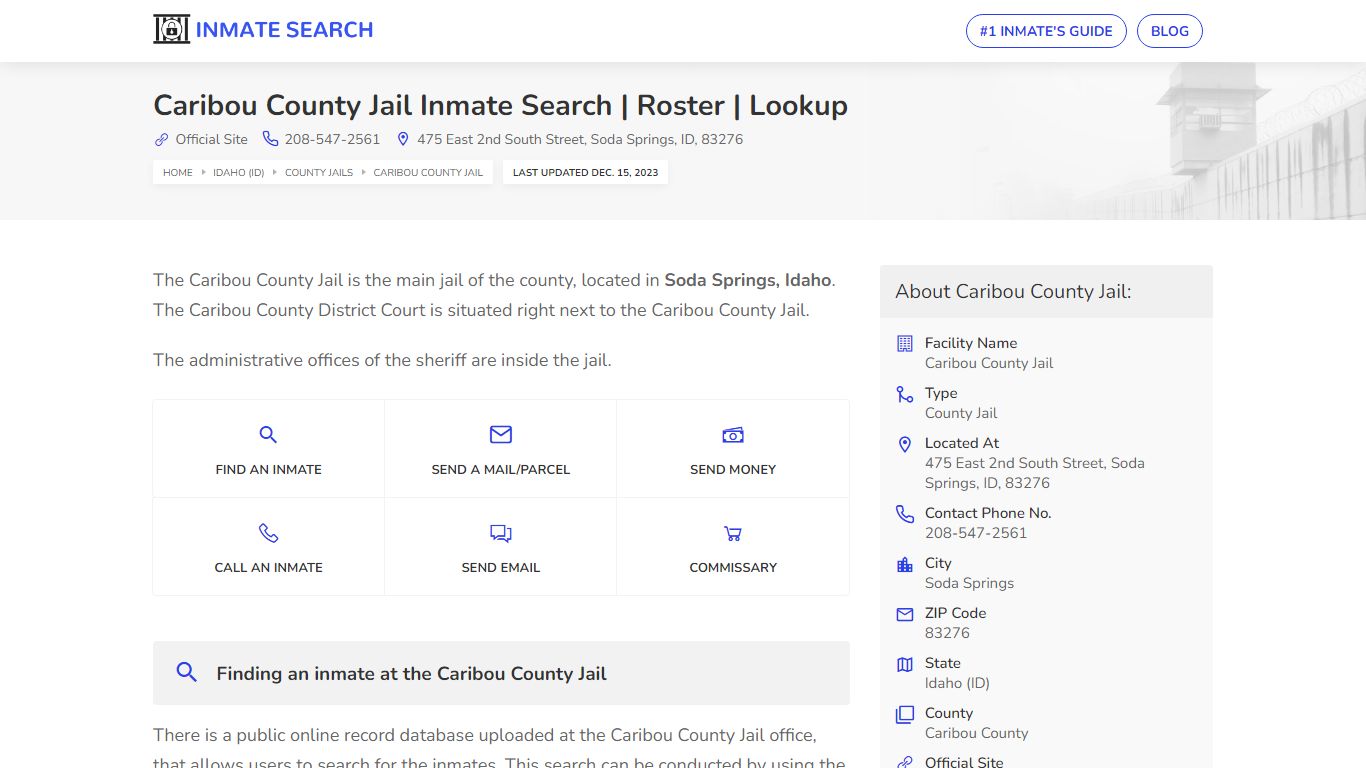 Caribou County Jail Inmate Search | Roster | Lookup