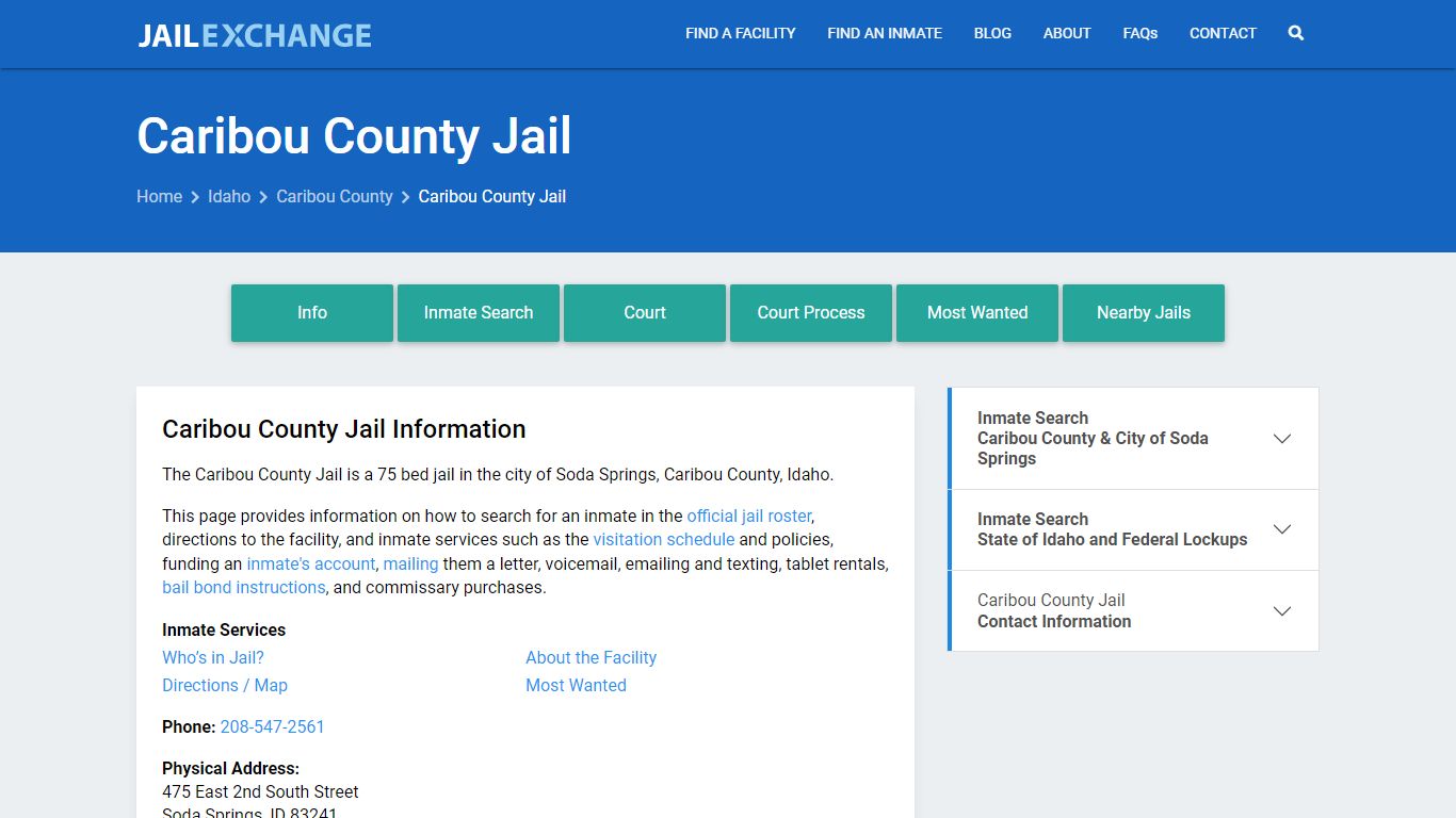 Caribou County Jail, ID Inmate Search, Information