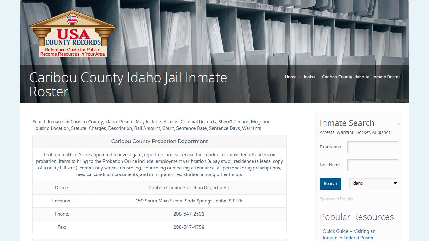 Caribou County Idaho Jail Inmate Roster | Name Search